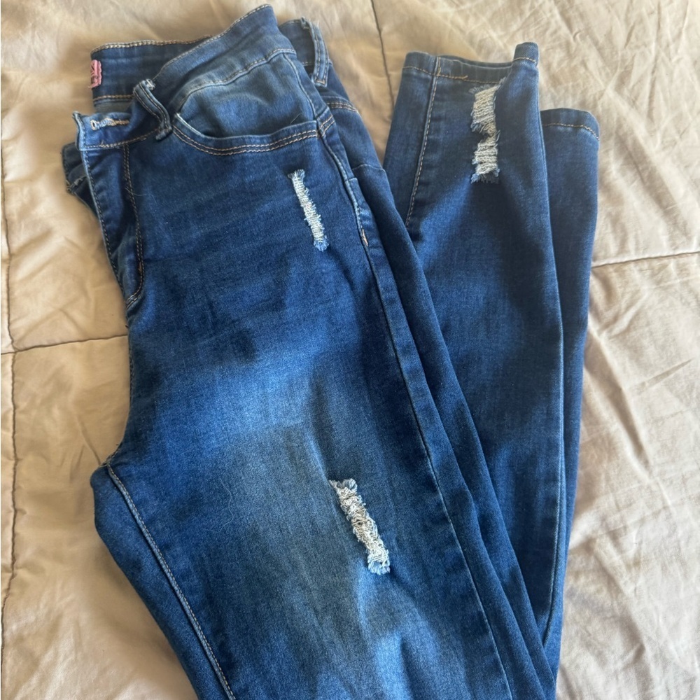 Wax Jean Blue skinny Leg Jeans with Distressed Details